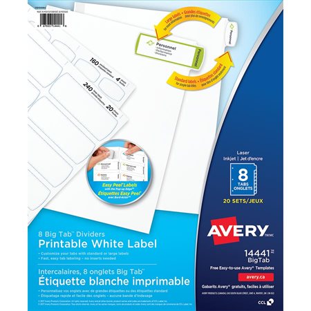 Intercalaires étiquette blanche imprimable Big Tab™